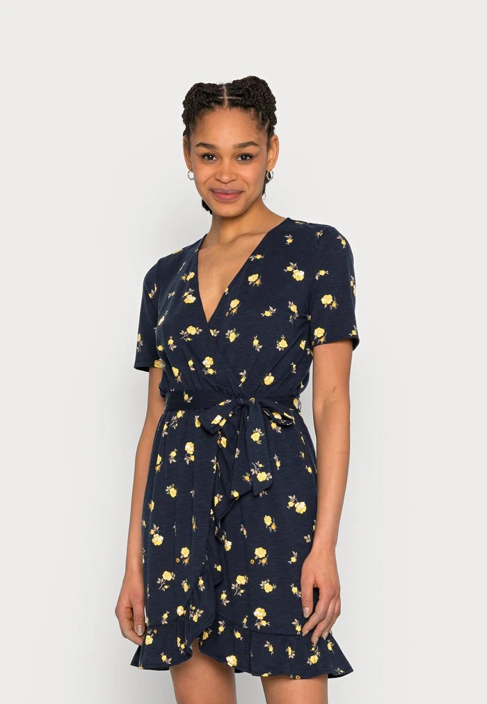 JDYSUE WRAP DRESS - Robe En Jersey - Night Sky/yellow Flower 3 JDYSUE WRAP DRESS - Robe En Jersey - Night Sky/yellow Flower