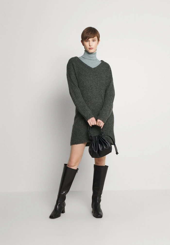 JDYPHILINA V NECK DRESS - Robe Pull - Dark Grey Melange 4 JDYPHILINA V NECK DRESS - Robe Pull - Dark Grey Melange – Image 2