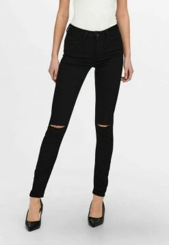 JDY HIGH WAIST KNEE-CUT - Jeans Skinny - Black Denim